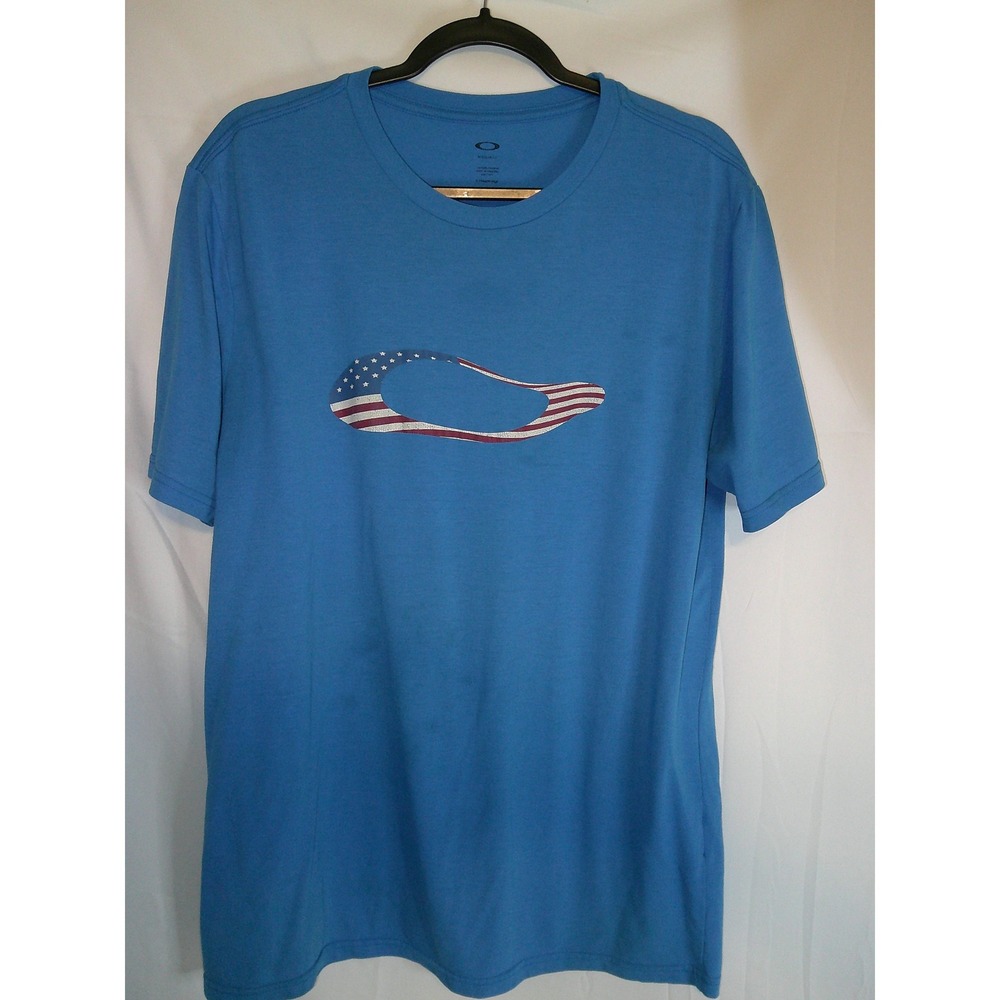 Vintage Oakley Mens T Shirt Blue American Flag Logo Graphic Tee Top XL